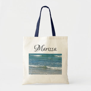 Sudsy Blue Atlantic Ocean Shore Custom Name Tote Bag