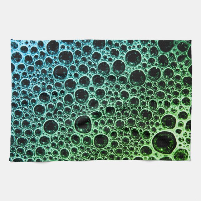 Sudsy soap bubble teal black cute tea towel (Horizontal)
