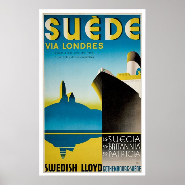 Suede Sweden Vintage Ship Advertisement Poster (Front)