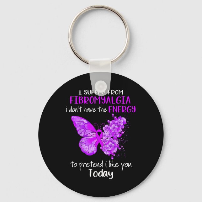 Suffer From Fibromyalgia Awareness Butterfly Purpl Key Ring (Front)
