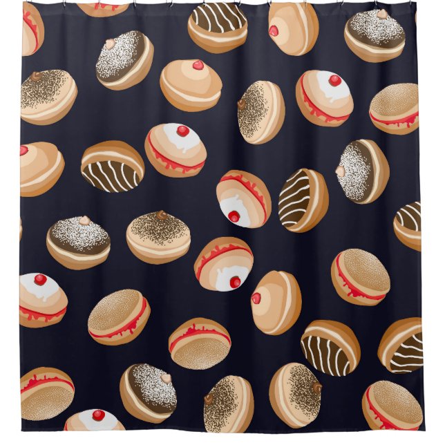 Sufganiyot Doughnuts: Hanukkah Vintage Pattern Shower Curtain (Front)