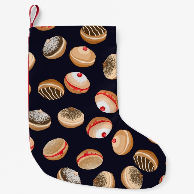 Sufganiyot Doughnuts: Hanukkah Vintage Pattern Small Christmas Stocking (Front)