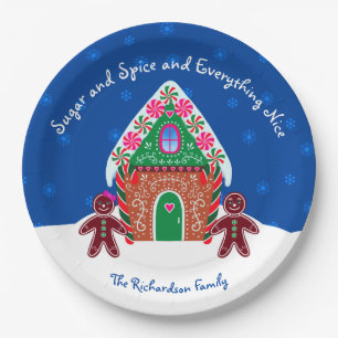 Sugar and Spice Gingerbread House Christmas Paper Plate
