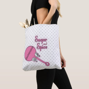Sugar and Spice Polka Dot Baby Rattle Tote Bag