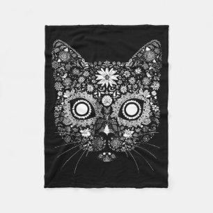 Sugar Cat Skull Flower Artistic Design  Fleece Blanket
