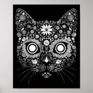 Sugar Cat Skull Flower Artistic Design Poster