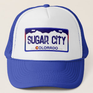 Sugar City Colorado blue license plate hat