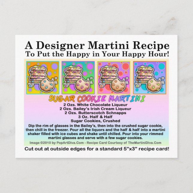 Sugar Cookie Martini Recipe Card Postcard (Front)