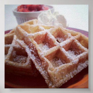 Sugar Covered Waffle and Fresh Strawberries Poster