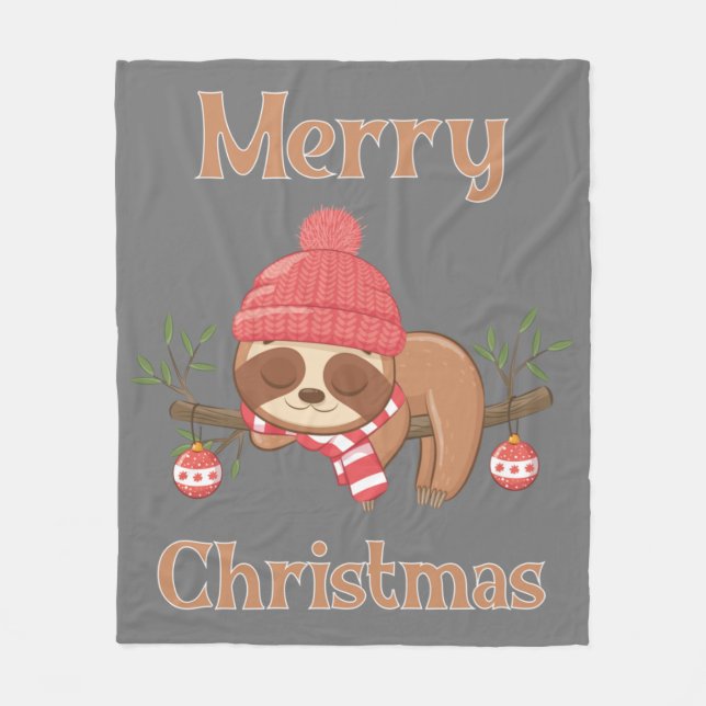 Sugar Cute Sloth Christmas Fleece Blanket (Front)