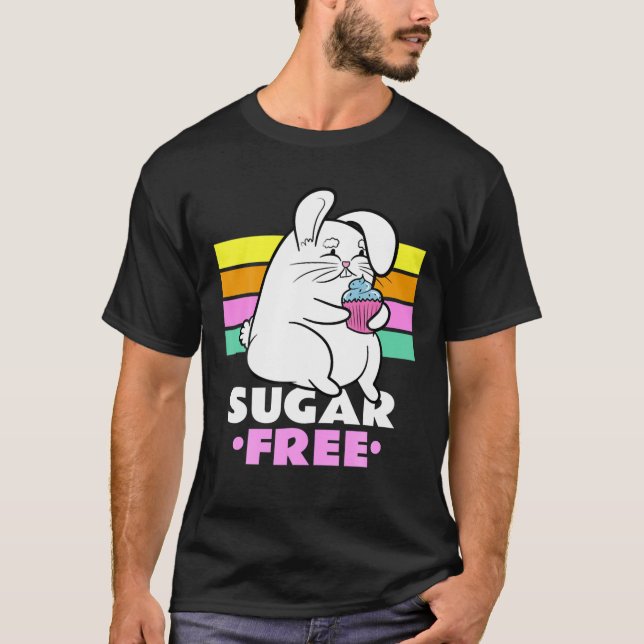 Sugar-Free, Funny-Bunny Rabbit Resisting A Cupcake T-Shirt (Front)