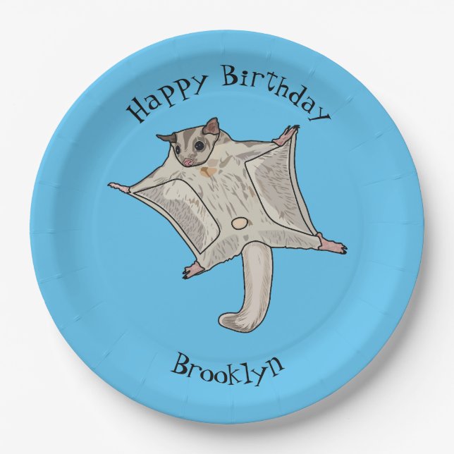 Sugar glider cartoon illustration paper plate (Front)