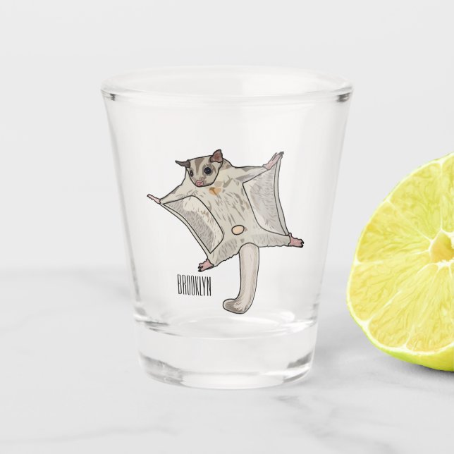 Sugar glider cartoon illustration shot glass (Front)