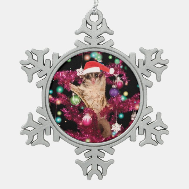 Sugar Glider Christmas Snowflake Pewter Christmas Ornament (Front)