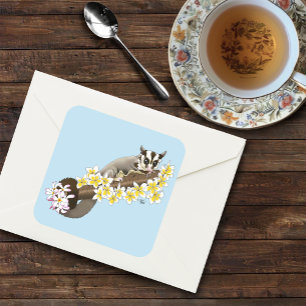 Sugar Glider Cute Floral Square Sticker