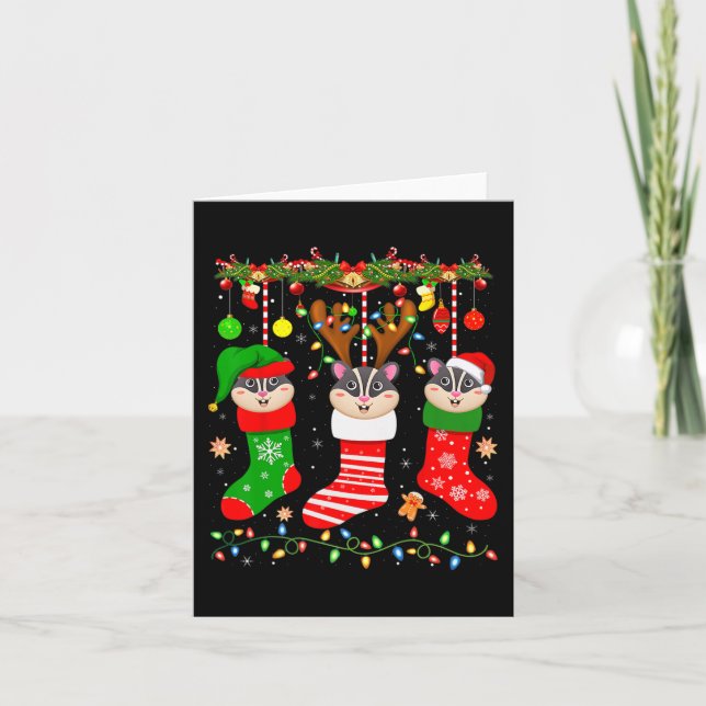 Sugar glider in christmas socks lights sugar glide card (Front)
