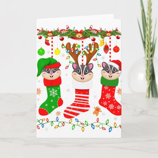 Sugar Glider In Christmas Socks Lights Sugar Glide Card (Front)