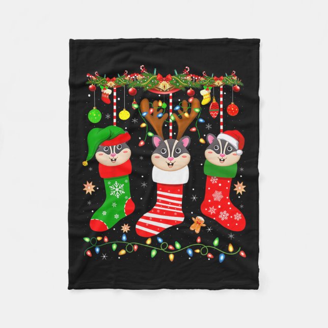 Sugar glider in christmas socks lights sugar glide fleece blanket (Front)