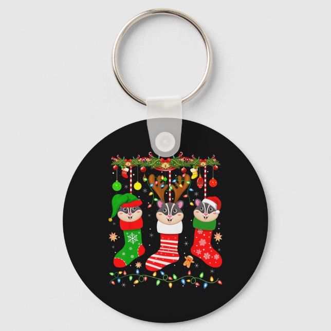 Sugar glider in christmas socks lights sugar glide key ring (Front)