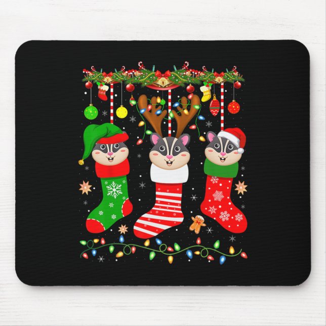 Sugar glider in christmas socks lights sugar glide mouse pad (Front)