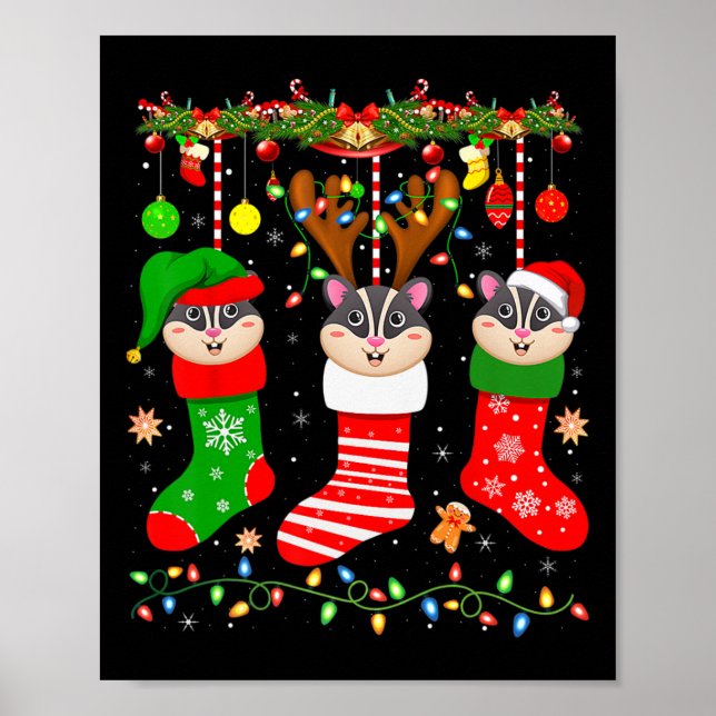 Sugar glider in christmas socks lights sugar glide poster (Front)