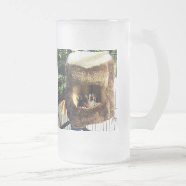 Sugar Glider in Furry Tree Truck Hanging Bed Frosted Glass Beer Mug (Right)