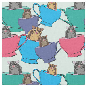 Sugar Gliders in Tea Cups Colourful Patterned Fabric