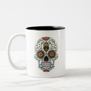 Sugar Love Skull Dia De Los Muertos Day of the Dea Two-Tone Coffee Mug