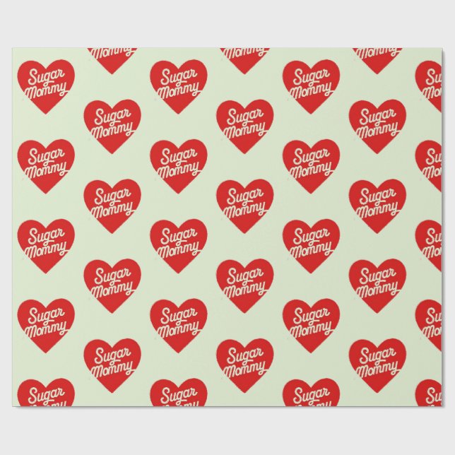 Sugar Mummy Funny Pink Hearts Typography Wrapping Paper (Flat)