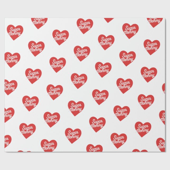 Sugar Mummy Funny Pink Hearts Typography Wrapping Paper (Flat)