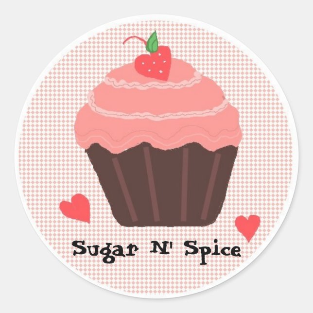 Sugar N' Spice Frosted Cupcake Classic Round Sticker (Front)