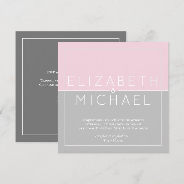 Sugar Pink Grey Modern Wedding Invitation (Front/Back)