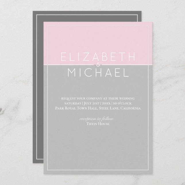 Sugar Pink Grey Modern Wedding Invitation (Front/Back)