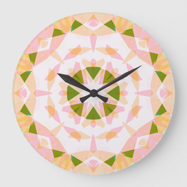 Sugar Pink Spring Green Star Dopamine Decor Art Large Clock (Front)