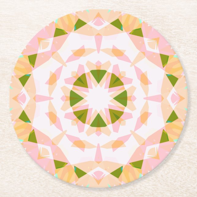 Sugar Pink Spring Green Star Dopamine Decor Art Round Paper Coaster (Front)