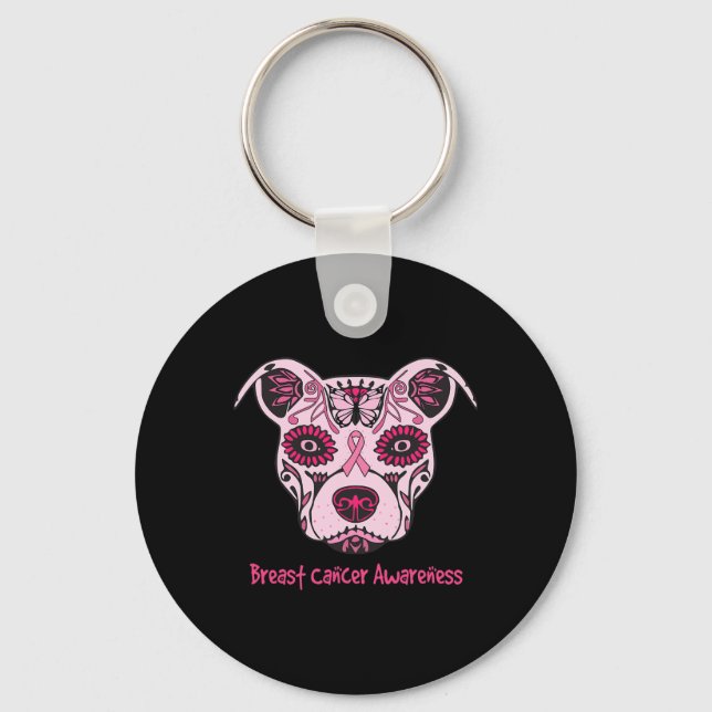 Sugar Pitbull Dog Breast Cancer Awareness Day Of T Key Ring (Front)
