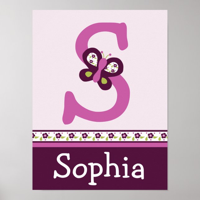 Sugar Plum Butterfly Letter & Name Wall Art Poster (Front)