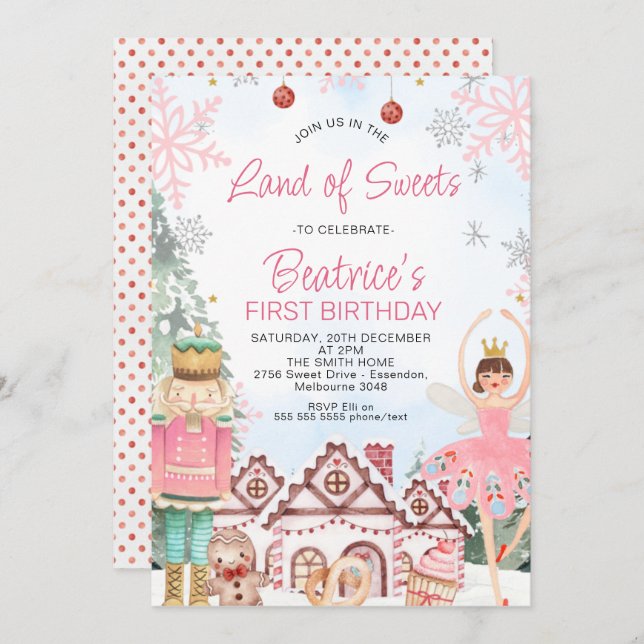 Sugar Plum Fairy Gingerbread House Birthday Invitation (Front/Back)