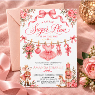 Sugar Plum Nutcracker Clothesline Girl Baby Shower Invitation