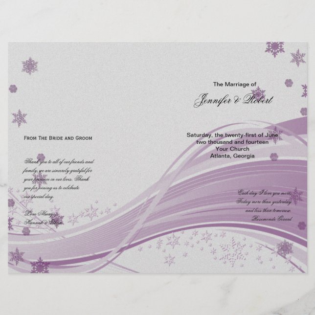 Sugar Plum Tree Snowflakes Purple Wedding Program (Front)