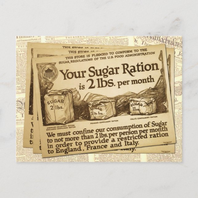 Sugar Ration, WWI Poster Postcard (Front)