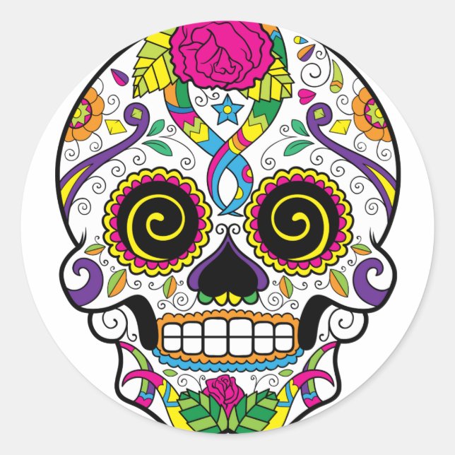 Sugar Skull 44 Square and Round Stickers (Front)