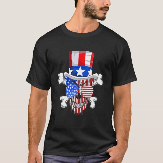 Sugar Skull American Flag Usa 4th Of July Fourth M T-Shirt (Front)
