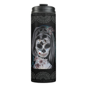 Sugar Skull and Lace with Lilies Thermal Tumbler