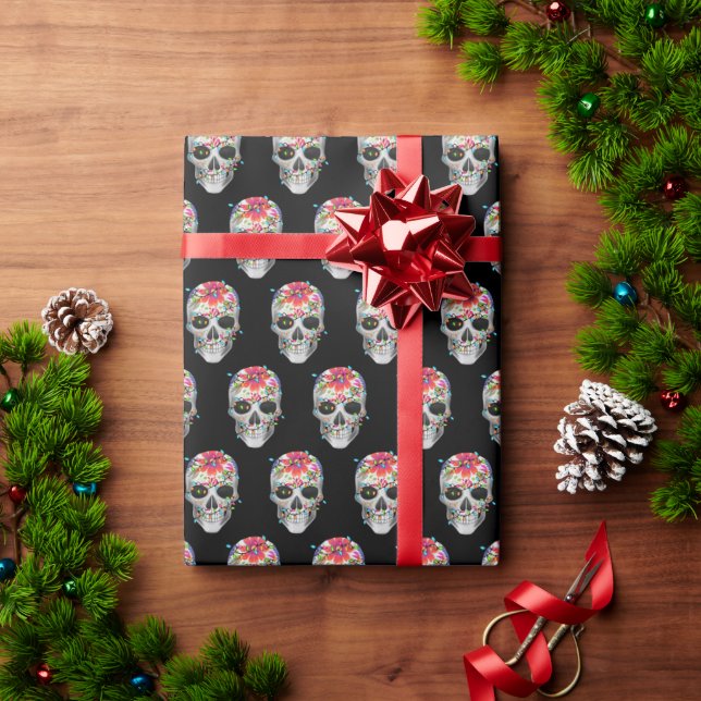 Sugar Skull and Lights Wrapping Paper (Holiday Gift)