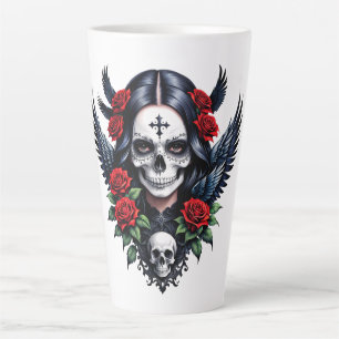 Sugar Skull Angel with Roses.  Latte Mug
