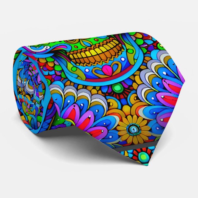 Sugar Skull Art -  A Spectrum of Spirits Tie (Rolled)