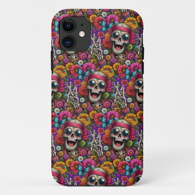 Sugar Skull Art - Artful Remembrance Peace Sign Case-Mate iPhone Case (Back)