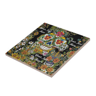Sugar Skull Art Blooming Bones Customizable Tile