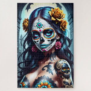 Sugar Skull Art -  Blossoming Beauty Jigsaw Puzzle
